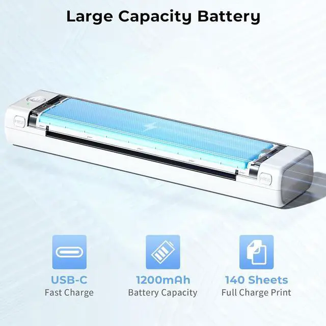 Alt view image 4 of 5 - Phomemo M08F Portable Printers Wireless for Travel, Support 8.5" X 11" Thermal Paper, Bluetooth Thermal Printer Compatible with iOS, Android & Laptop, Inkless Mobile Printer for Home with Case