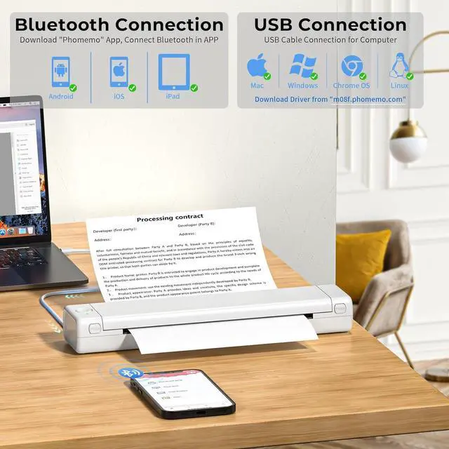 Alt view image 2 of 5 - Phomemo M08F Portable Printers Wireless for Travel, Support 8.5" X 11" Thermal Paper, Bluetooth Thermal Printer Compatible with iOS, Android & Laptop, Inkless Mobile Printer for Home with Case