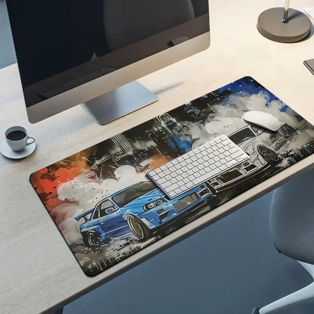 Alt view image 5 of 5 - QEOPGNE Anime Racing Car Gaming Mouse Pad Japanese JDM Car Large Mousepad R34 R32 Cool Graffiti Desk Mat Desk Pad for Computer Keyboard and Mouse Mat Non-Slip Base 35.4 x 15.7 Inch