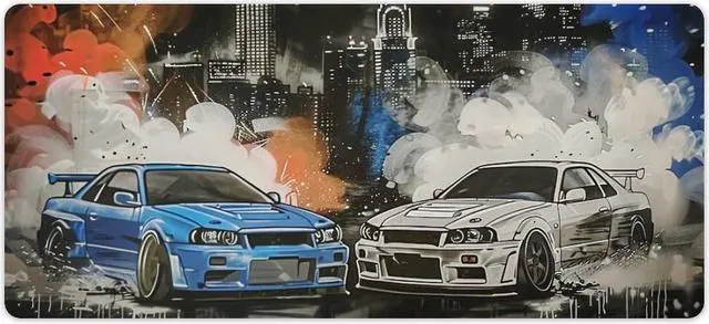 Main image of QEOPGNE Anime Racing Car Gaming Mouse Pad Japanese JDM Car Large Mousepad R34 R32 Cool Graffiti Desk Mat Desk Pad for Computer Keyboard and Mouse Mat Non-Slip Base 35.4 x 15.7 Inch