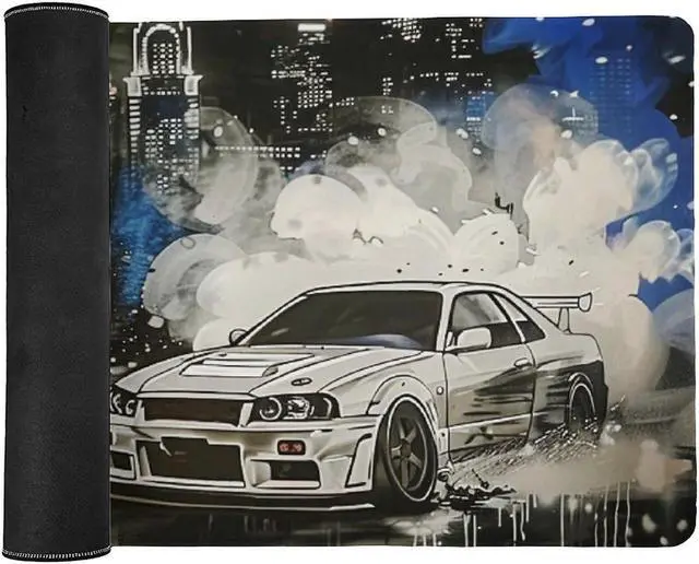 Alt view image 3 of 5 - QEOPGNE Anime Racing Car Gaming Mouse Pad Japanese JDM Car Large Mousepad R34 R32 Cool Graffiti Desk Mat Desk Pad for Computer Keyboard and Mouse Mat Non-Slip Base 35.4 x 15.7 Inch
