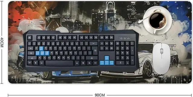 Alt view image 2 of 5 - QEOPGNE Anime Racing Car Gaming Mouse Pad Japanese JDM Car Large Mousepad R34 R32 Cool Graffiti Desk Mat Desk Pad for Computer Keyboard and Mouse Mat Non-Slip Base 35.4 x 15.7 Inch