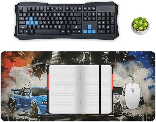 Alt view image 4 of 5 - QEOPGNE Anime Racing Car Gaming Mouse Pad Japanese JDM Car Large Mousepad R34 R32 Cool Graffiti Desk Mat Desk Pad for Computer Keyboard and Mouse Mat Non-Slip Base 35.4 x 15.7 Inch