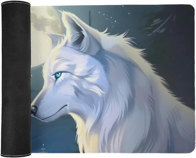 Alt view image 3 of 5 - QEOPGNE Anime White Wolf Mousepad Large Wolves Mouse Pad Gaming Wolf Desk Mat Full Desk Keyboard Computer Pad Wildlife Animals Mouse Mat Office Desk Organizers and Accessories 35.4 x 15.7 Inch