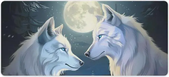 Main image of QEOPGNE Anime White Wolf Mousepad Large Wolves Mouse Pad Gaming Wolf Desk Mat Full Desk Keyboard Computer Pad Wildlife Animals Mouse Mat Office Desk Organizers and Accessories 35.4 x 15.7 Inch