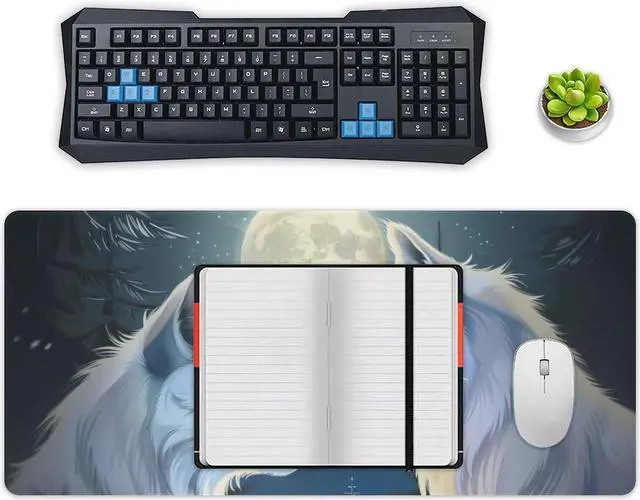 Alt view image 4 of 5 - QEOPGNE Anime White Wolf Mousepad Large Wolves Mouse Pad Gaming Wolf Desk Mat Full Desk Keyboard Computer Pad Wildlife Animals Mouse Mat Office Desk Organizers and Accessories 35.4 x 15.7 Inch