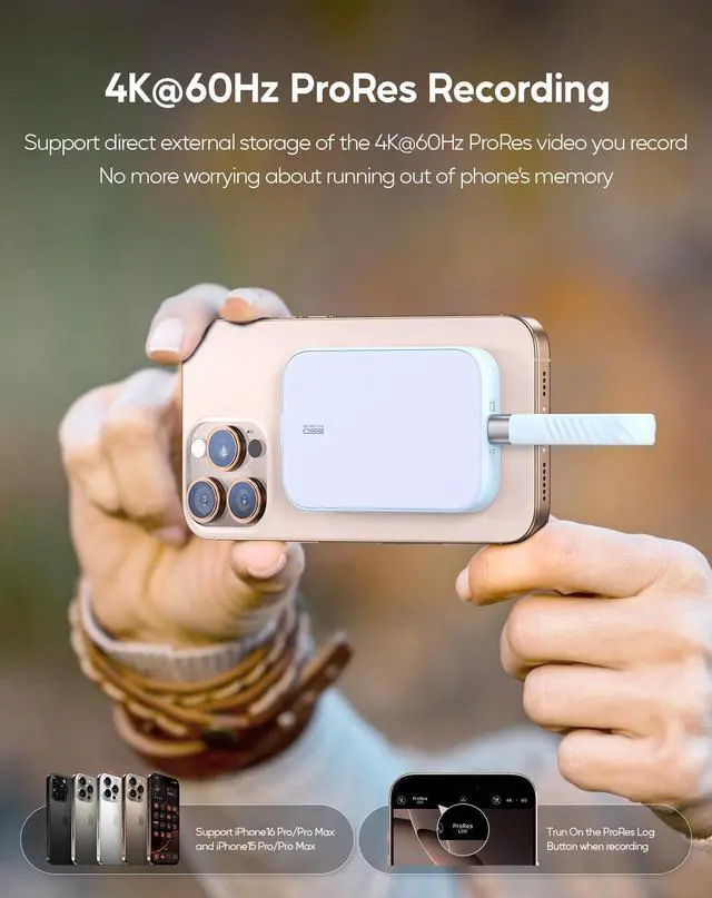 Alt view image 2 of 5 - PULWTOP Magnetic M.2 2230 SSD Enclosure for iPhone 15 16 Pro/Max ProRes, M.2 2242 2260 2280 NVMe SSD to USB C Enclosure 10Gbps, 60W PD, USB-C/ 3.5mm Audio for MacBook iPad (SSD Not Included) - Blue