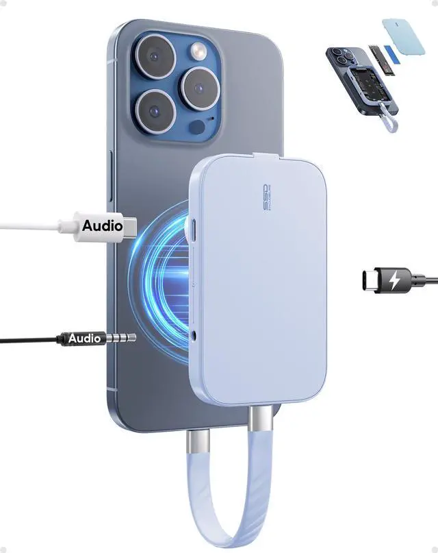 Main image of PULWTOP Magnetic M.2 2230 SSD Enclosure for iPhone 15 16 Pro/Max ProRes, M.2 2242 2260 2280 NVMe SSD to USB C Enclosure 10Gbps, 60W PD, USB-C/ 3.5mm Audio for MacBook iPad (SSD Not Included) - Blue