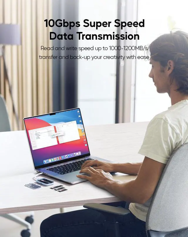 Alt view image 5 of 5 - PULWTOP Magnetic M.2 2230 SSD Enclosure for iPhone 15 16 Pro/Max ProRes, M.2 2242 2260 2280 NVMe SSD to USB C Enclosure 10Gbps, 60W PD, USB-C/ 3.5mm Audio for MacBook iPad (SSD Not Included) - Blue