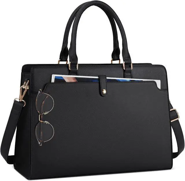 Main image of RAINSMORE Laptop Bag for Women 15.6 Inch Laptop Tote Bag Leather Work Bag Waterproof Womens Briefcase Business Office Computer Tote Bag Large Capacity Handbag Shoulder Bag Black