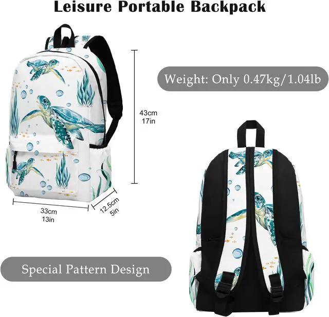 Alt view image 2 of 5 - ROVOZAR Funny Sea Turtle School Backpack for Girls Boys Bookbag, 17 Inch Sea Turtle Laptop Backpack, Turtles Animals Theme Back Pack for School Travel Hiking Camping