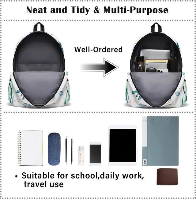 Alt view image 4 of 5 - ROVOZAR Funny Sea Turtle School Backpack for Girls Boys Bookbag, 17 Inch Sea Turtle Laptop Backpack, Turtles Animals Theme Back Pack for School Travel Hiking Camping