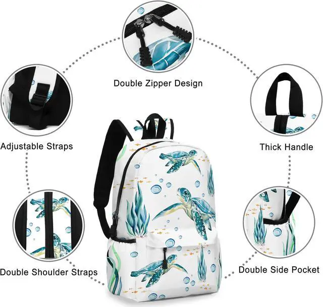 Alt view image 3 of 5 - ROVOZAR Funny Sea Turtle School Backpack for Girls Boys Bookbag, 17 Inch Sea Turtle Laptop Backpack, Turtles Animals Theme Back Pack for School Travel Hiking Camping