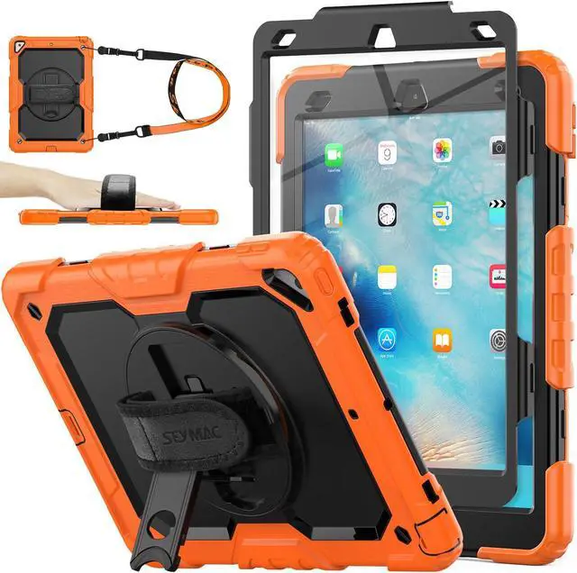Main image of SEYMAC stock Case for iPad Air 3 2019 / Pro 10.5'' with Screen Protector Pen Holder [360° Rotate Hand Strap/Stand], Drop-Proof Case (Black+Orange)