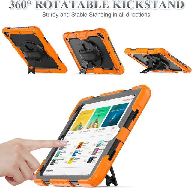 Alt view image 3 of 5 - SEYMAC stock Case for iPad Air 3 2019 / Pro 10.5'' with Screen Protector Pen Holder [360° Rotate Hand Strap/Stand], Drop-Proof Case (Black+Orange)