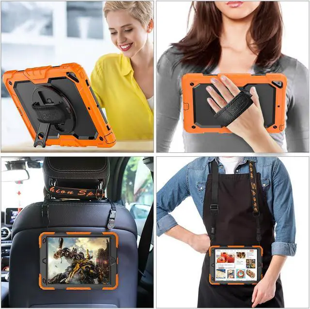 Alt view image 4 of 5 - SEYMAC stock Case for iPad Air 3 2019 / Pro 10.5'' with Screen Protector Pen Holder [360° Rotate Hand Strap/Stand], Drop-Proof Case (Black+Orange)
