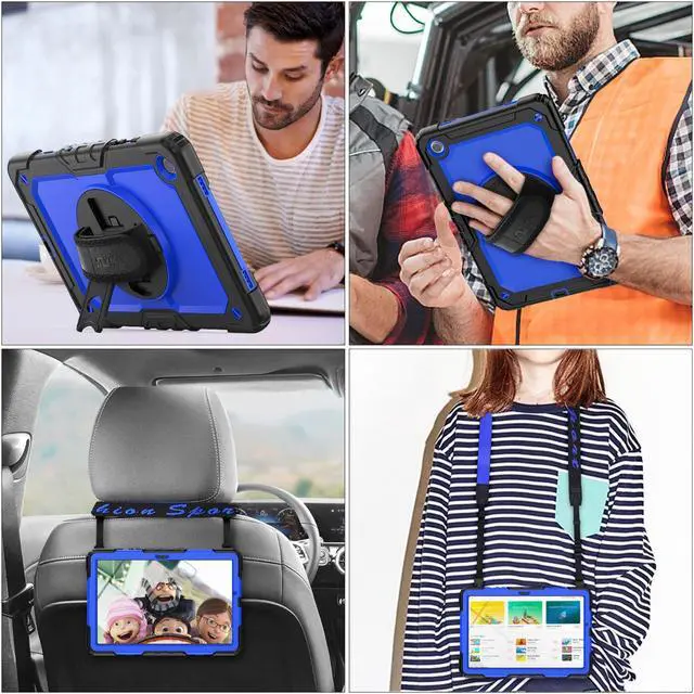 Alt view image 2 of 5 - SEYMAC stock Case for Samsung Galaxy Tab A9+ Plus 11'', Full-Body Drop Protection Case with Screen Protector Pencil Holder [360deg Rotating Hand Strap] &Stand, Blue+Black