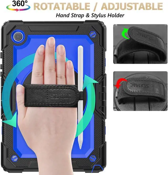 Alt view image 3 of 5 - SEYMAC stock Case for Samsung Galaxy Tab A9+ Plus 11'', Full-Body Drop Protection Case with Screen Protector Pencil Holder [360deg Rotating Hand Strap] &Stand, Blue+Black