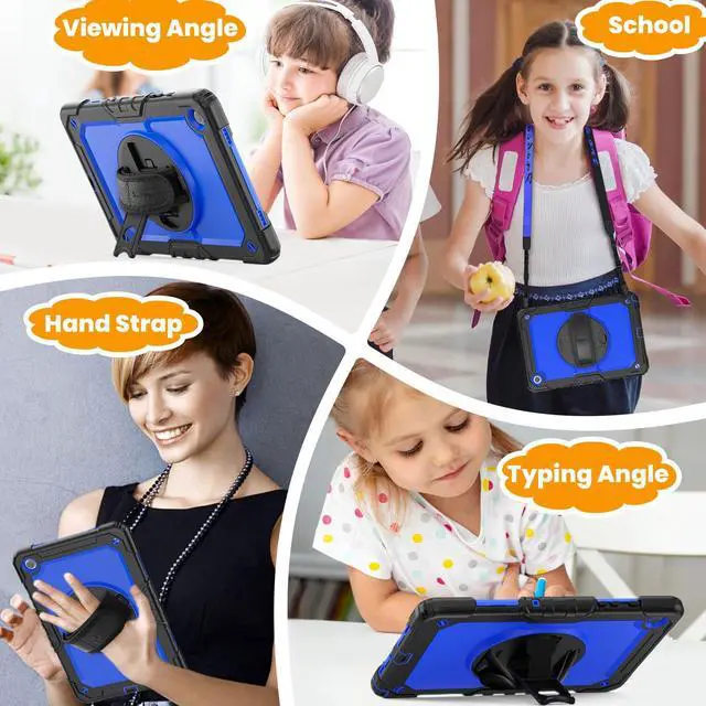 Alt view image 4 of 5 - SEYMAC stock Case for Samsung Galaxy Tab A9+ Plus 11'', Full-Body Drop Protection Case with Screen Protector Pencil Holder [360deg Rotating Hand Strap] &Stand, Blue+Black