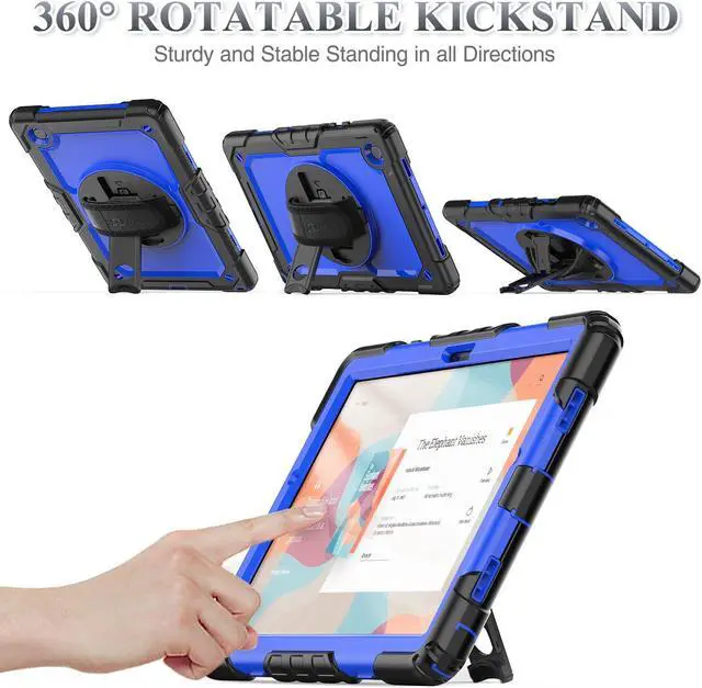 Alt view image 5 of 5 - SEYMAC stock Case for Samsung Galaxy Tab A9+ Plus 11'', Full-Body Drop Protection Case with Screen Protector Pencil Holder [360deg Rotating Hand Strap] &Stand, Blue+Black