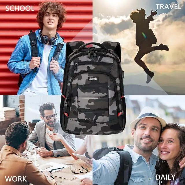 Alt view image 2 of 5 - Skaypibs Backpack for Men Women, School Backpack with USB Charging Port, Anti Theft Carry On Flight Approved Business Work Travel 15.6 Inch Computer Laptop Backpack, BookBag for teen, Camo