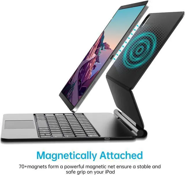 Alt view image 4 of 5 - skyoyo siamide Keyboard Case for 2025 iPad Air 13 and iPad Pro 12.9 (6th, 5th, 4th, 3rd Gen), Magnetic Keyboard Case with Multi-Touch Trackpad, Floating Cantilever Stand, Backlit Wireless Keyboard