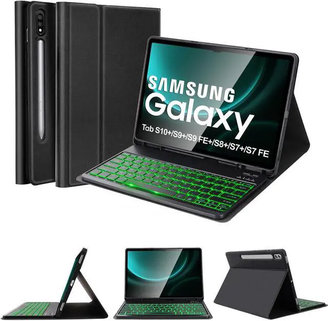 Main image of SOPPY Backlit Keyboard Case for Samsung Galaxy Tab S10+ Plus/S9+ Plus/S9 FE+ /S8+ /S7+ /S7 FE 12.4", 7 Colors Backlit, Wireless Keyboard with Case & Pen Holder for Samsung Tab 12.4 inch, Black