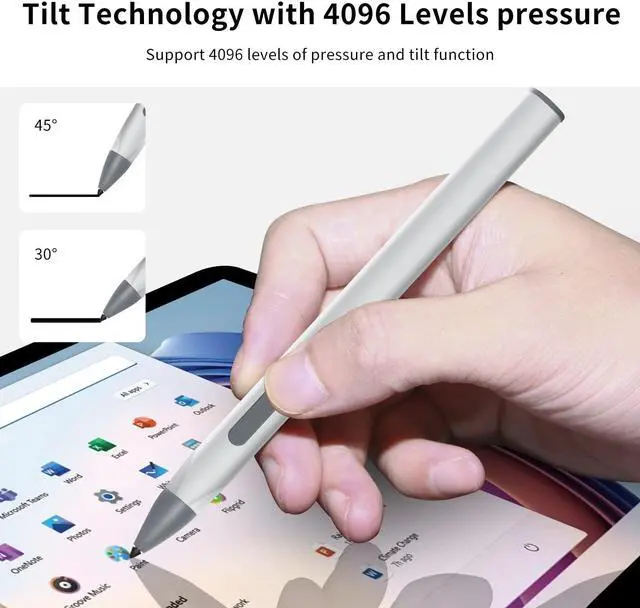 Alt view image 2 of 5 - SSS·GRGB Stylus Pen for Microsoft Surface Pro9/8/X/7/6/5/4/3 Surface Go 3/2/1 Surface 3/Laptop/Studio/Book 4/3/2/1 with 4096 Tilt Pressure Palm Rejection Magnetic Attachment Rechargeable, Silver