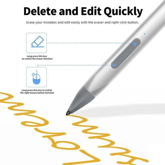 Alt view image 4 of 5 - SSS·GRGB Stylus Pen for Microsoft Surface Pro9/8/X/7/6/5/4/3 Surface Go 3/2/1 Surface 3/Laptop/Studio/Book 4/3/2/1 with 4096 Tilt Pressure Palm Rejection Magnetic Attachment Rechargeable, Silver