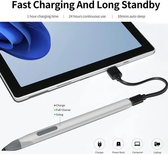 Alt view image 5 of 5 - SSS·GRGB Stylus Pen for Microsoft Surface Pro9/8/X/7/6/5/4/3 Surface Go 3/2/1 Surface 3/Laptop/Studio/Book 4/3/2/1 with 4096 Tilt Pressure Palm Rejection Magnetic Attachment Rechargeable, Silver