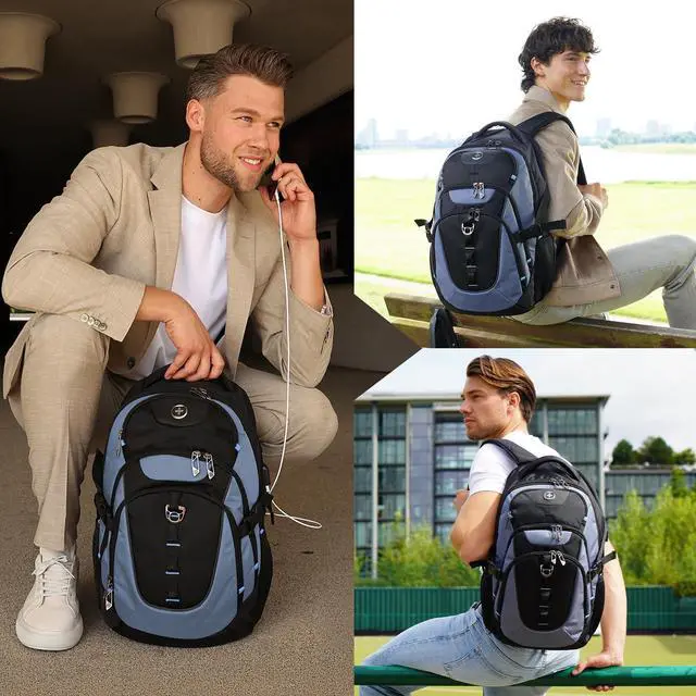Alt view image 3 of 5 - Swissdigital Design Large Business Laptop Backpack with Smart USB Charging Port Travel Backpack Fits 15.6 inches Laptops, College Backpack for Men Women,Haze Blue/Black | SD803