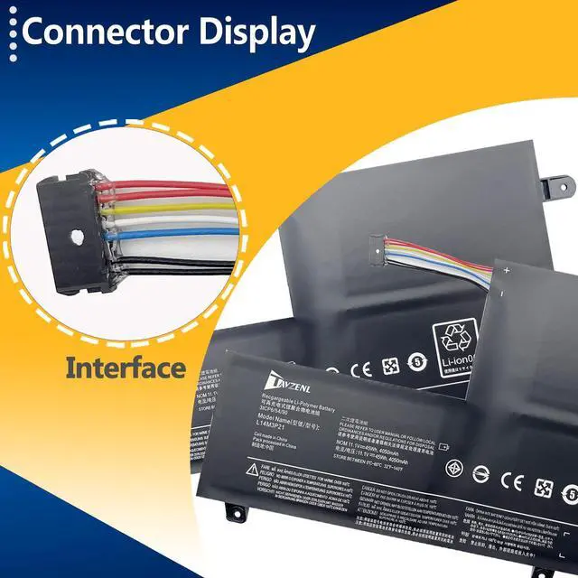 Alt view image 3 of 5 - TAVZENL L14M3P21 45Wh Battery Replacement for Lenovo Flex 4-1570 1580 Flex 3-1470 1480 Edge 2-1580 IdeaPad 500 510 510S 310S 300S Series 11.1V 4050