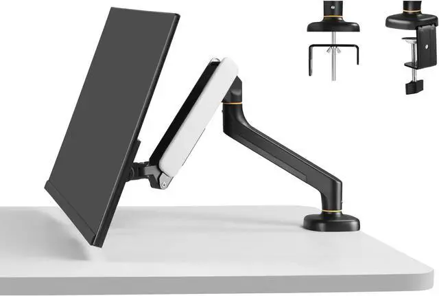 Main image of Single Monitor Arm Mount for 13-32 inch Articulating Gas Spring Arm 4 to 13.5lbs Adjustable Vesa 100 * 100mm Desk Stand with Clamp and Grommet,Black,Aluminum