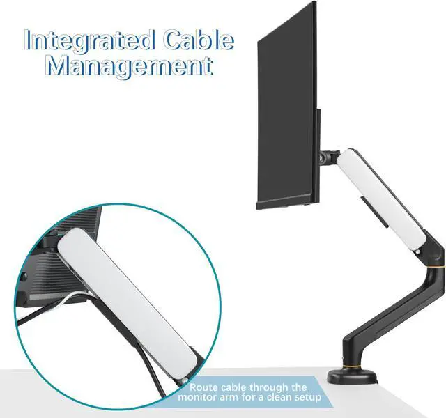 Alt view image 3 of 5 - Single Monitor Arm Mount for 13-32 inch Articulating Gas Spring Arm 4 to 13.5lbs Adjustable Vesa 100 * 100mm Desk Stand with Clamp and Grommet,Black,Aluminum