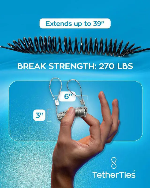 Alt view image 4 of 5 - TetherTies Coils 5 Pack - Extendable, Expandable, Retractable Cable Tethers, Anti Theft Locks, Security Cable with Nylon Coated Stainless Steel Wire, Free Crimping Tool, Secure Devices