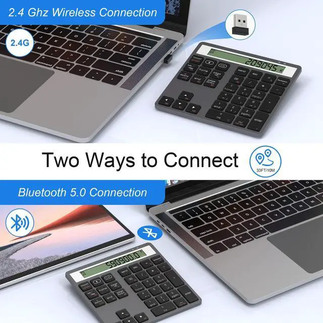 Alt view image 4 of 5 - Bluetooth Number Pad - 2.4G Wireless Numeric Keypad with Display Calculator - Wireless Number Pad Slim 34-Key Portable Financial Accounting Numpad Data Entry & Calculation 2in1 for Laptop Desktop PC