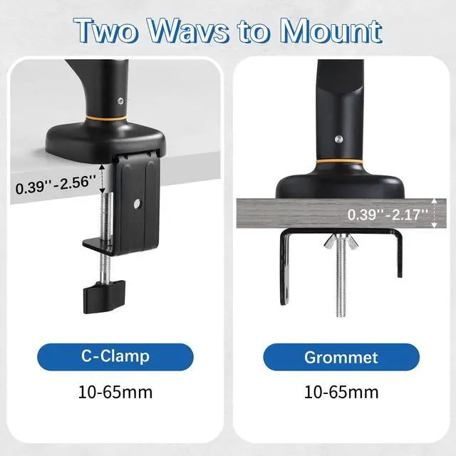 Alt view image 4 of 5 - Single Monitor Arm Mount for 13-32 inch Articulating Gas Spring Arm 4 to 13.5lbs Adjustable Vesa 100 * 100mm Desk Stand with Clamp and Grommet,Black,Aluminum