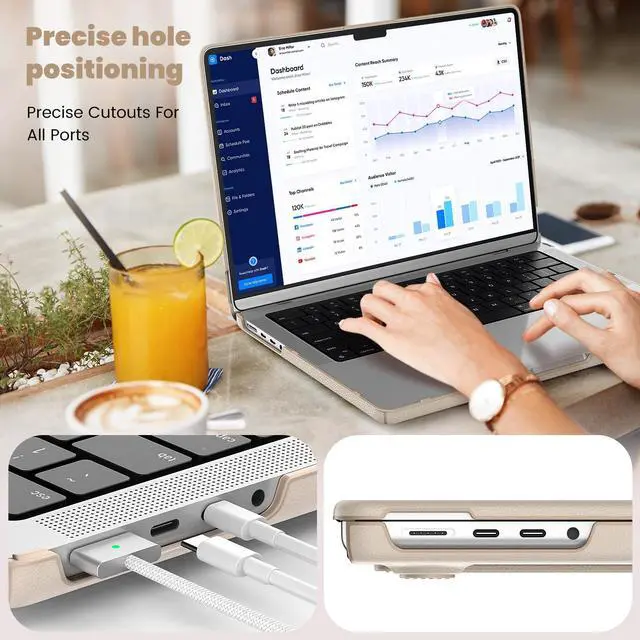 Alt view image 5 of 5 - Tuiklol Case for MacBook Pro 14 inch 2024-2021 Release Model M4/ Pro/Max A3112 A3401 A3185 A2918 A2992 M3 A2779 M2 A2442 M1 Pro/Max, Unique Bottom Bracket Hard Shell Cover with Touch ID,Gold