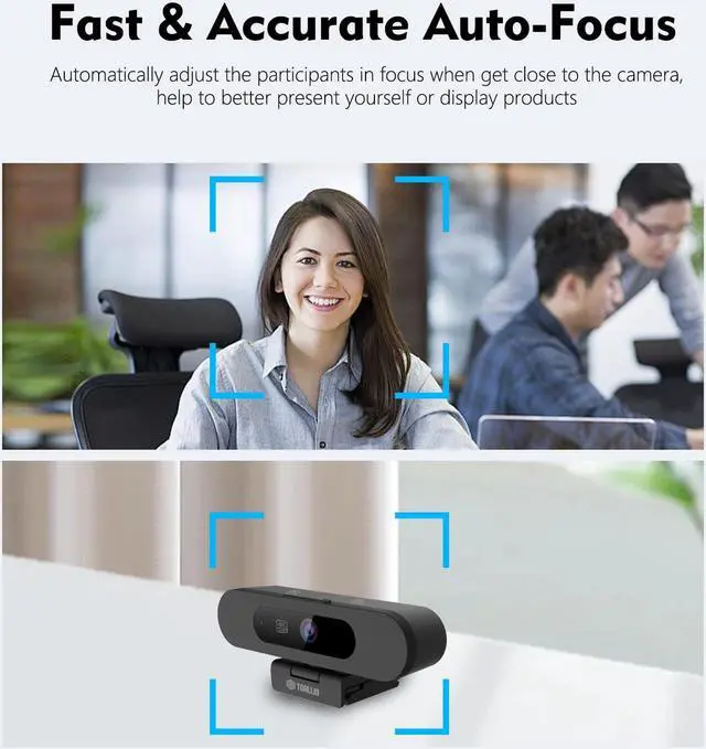 Alt view image 4 of 5 - TOALLIN 4K AI Webcam with WDR, Auto Light Correction, AI Tracking with Auto-Framing, Auto-Focus, 5X Adjustable Digital Zoom, Built-in Dual Noise-Canceling Mics, 92° FOV Webcam for Online Video Calls