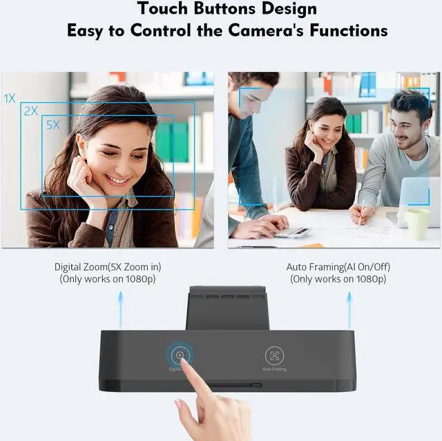Alt view image 5 of 5 - TOALLIN 4K AI Webcam with WDR, Auto Light Correction, AI Tracking with Auto-Framing, Auto-Focus, 5X Adjustable Digital Zoom, Built-in Dual Noise-Canceling Mics, 92° FOV Webcam for Online Video Calls