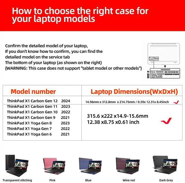 Alt view image 2 of 5 - Laptop Cover for Lenovo ThinkPad X1 Carbon Gen 9 ThinkPad X1 Carbon Gen12/10/11/ X1 Yoga gen 6/7/8 case 2023 All-Inclusive Drop-Proof Case 14" PU Leather Inner Pocket Cover (Wine red)