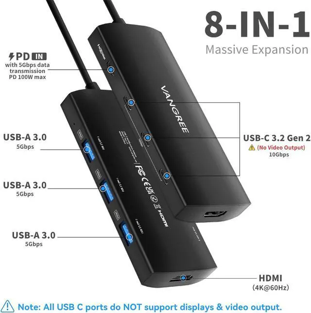 Alt view image 2 of 5 - USB C to USB C Hub 10Gbps, 3 USB 3.2 Gen 2 Ports, 4K@60Hz HDMI, 100W PD, 3 USB 3.0 Ports, USBC Splitter Multiport Adapter for MacBook Pro/Air, iMac, iPad Pro, iPhone 15 (Not Support Type-C Monitor)