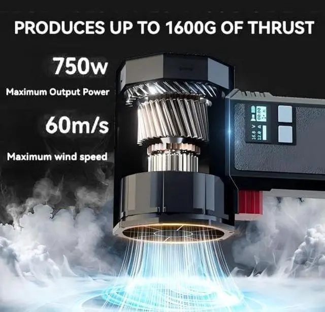Alt view image 2 of 5 - Oversize Car Dryer Air Blower Turbo Fan, Instantaneous Thrust 1.60KG/S, 4 Speeds, 4000mAh, 64MM Super Electric Cordless Leaf Blower for Patio Cleaning, Lawn Care and Car Drying (Black)