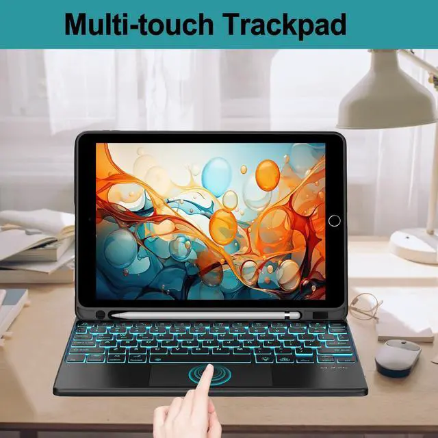 Alt view image 2 of 5 - iPad 9th Generation Case with Keyboard 10.2 inch, Detachable Bluetooth Keyboard with Smart Touchpad, 7 Color Backlit, Slim Folio Cover with Pencil Holder for iPad 8th/7th Gen/iPad Air 3rd Gen - Green