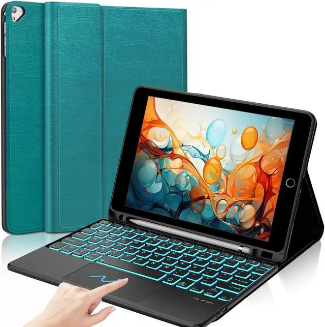 Main image of iPad 9th Generation Case with Keyboard 10.2 inch, Detachable Bluetooth Keyboard with Smart Touchpad, 7 Color Backlit, Slim Folio Cover with Pencil Holder for iPad 8th/7th Gen/iPad Air 3rd Gen - Green