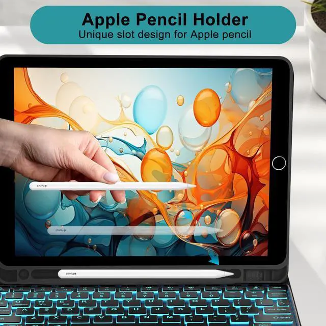 Alt view image 4 of 5 - iPad 9th Generation Case with Keyboard 10.2 inch, Detachable Bluetooth Keyboard with Smart Touchpad, 7 Color Backlit, Slim Folio Cover with Pencil Holder for iPad 8th/7th Gen/iPad Air 3rd Gen - Green