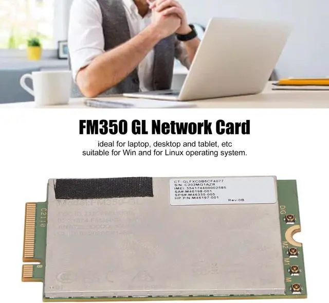 Alt view image 4 of 5 - 5G LTE Network Card, 4.67Gbps Downlink 1.25Gbps Uplink, M.2 Network Card Module, Plug and Play, 4x4 MIMO GNSS FM350 GL Network Card for Laptop Desktop