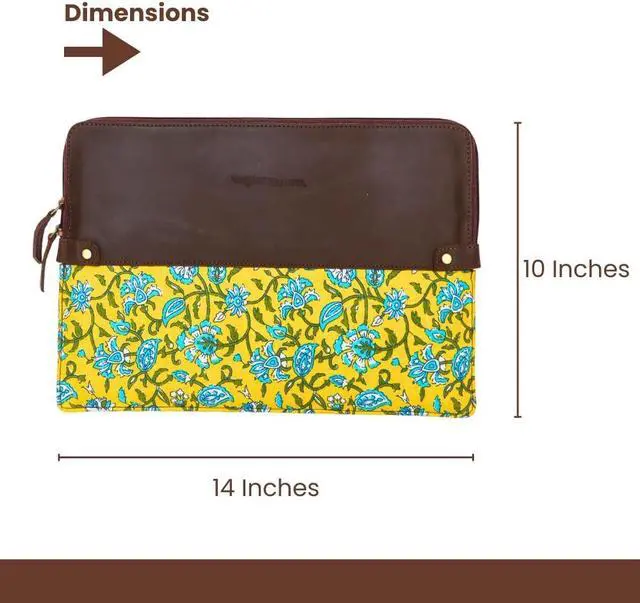Alt view image 2 of 5 - Zaariya Handcrafted Laptop Bag/Sleeve/Case for Women | Made from Leather with Handblock Fabric - Ideal for 13 Inch Devices