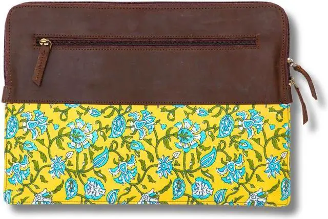 Main image of Zaariya Handcrafted Laptop Bag/Sleeve/Case for Women | Made from Leather with Handblock Fabric - Ideal for 13 Inch Devices