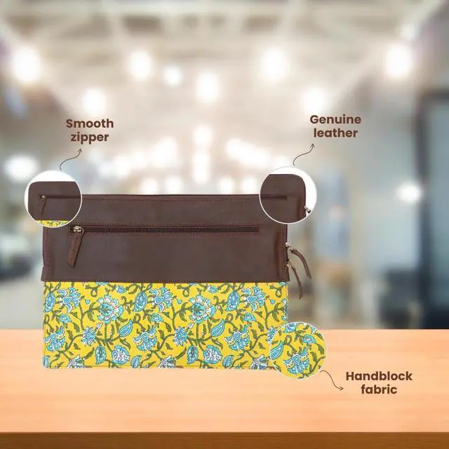 Alt view image 3 of 5 - Zaariya Handcrafted Laptop Bag/Sleeve/Case for Women | Made from Leather with Handblock Fabric - Ideal for 13 Inch Devices